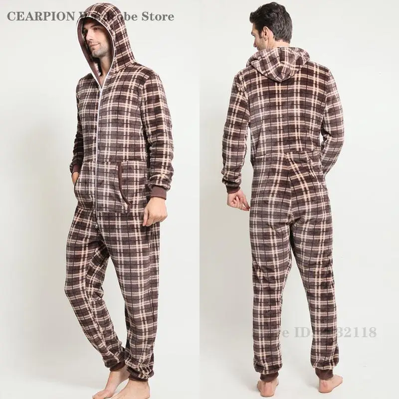pyjama-en-flanelle-a-carreaux-marron-vetements-de-detente-pour-hommes-epais-chaud-une-piece-vetements-de-maison-decontractes-vetements-de-nuit-nouvelle-collection-hiver