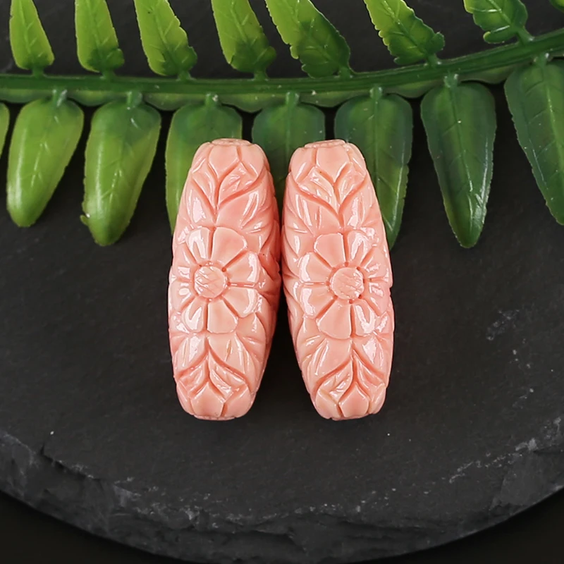 New Arrival Pink Conch Shell Carved Charms Flowers Earrings Beads Jewelry Making DIY Handmade Craft 27x10mm 4.8g