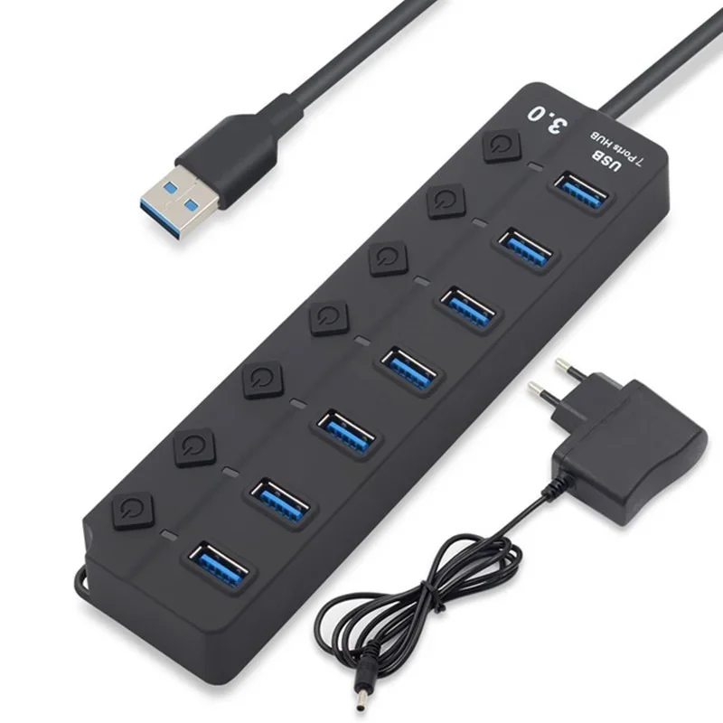 مفتاح تشغيل وإيقاف موزع USB ، 4 7 منفذ ، USB ، مؤشر LED ، EU ، محول طاقة أمريكي للكمبيوتر المحمول MacBook ، كمبيوتر شخصي ، سرعة عالية