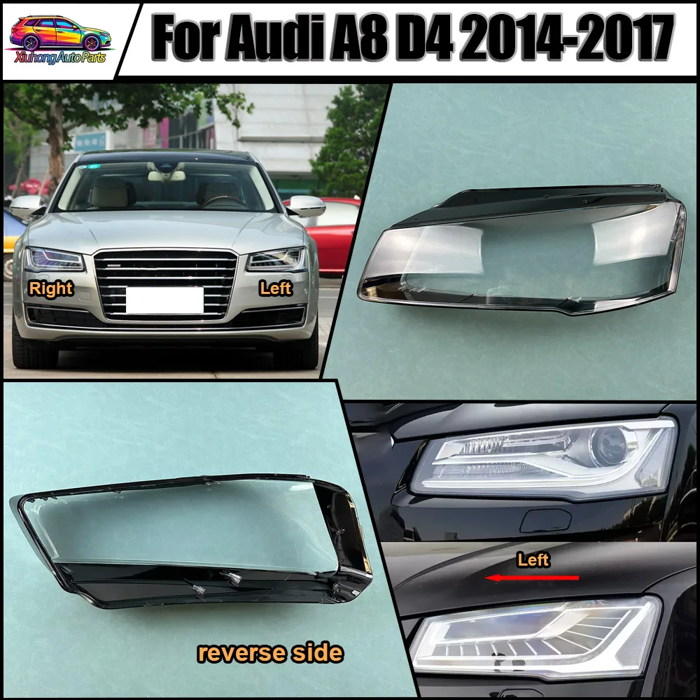 Front Headlight Cover Headlamp Lamp Shell Transparent Lampshade Lens Plexiglass 2014 2015 2016-2017 For Audi A8 D4 (With Line)