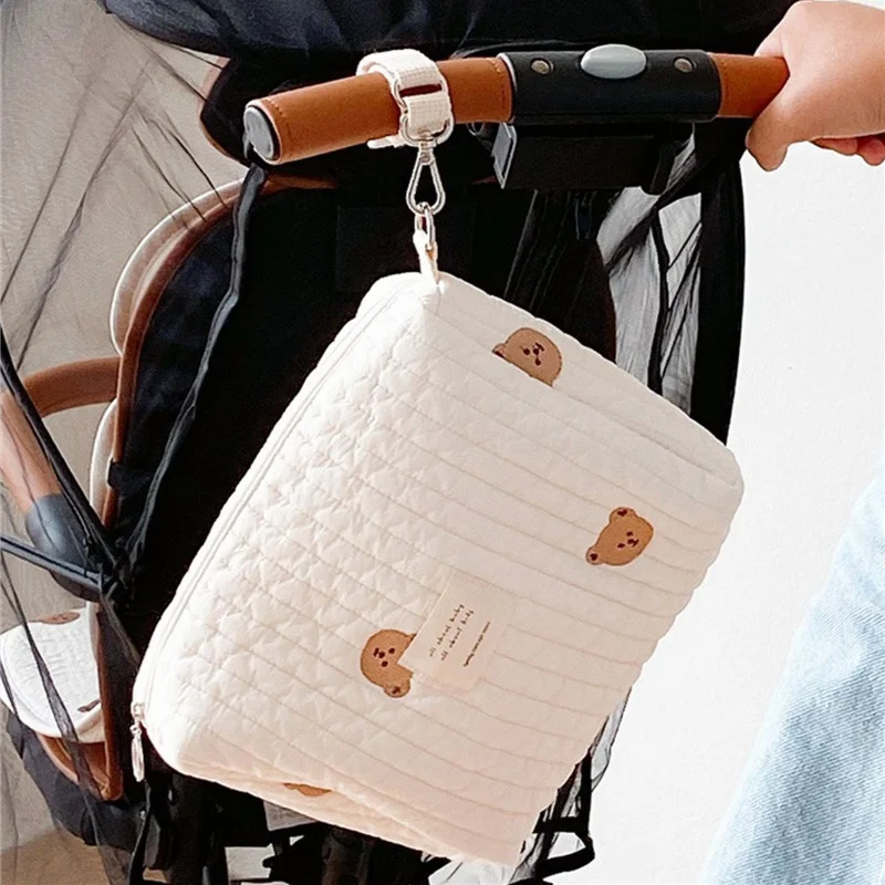 Bear Embroidery Baby Nappy Bag Stroller Diaper Caddies Bags Portable Nappies Storage Toiletry Organizer Mommy Bag for Mom