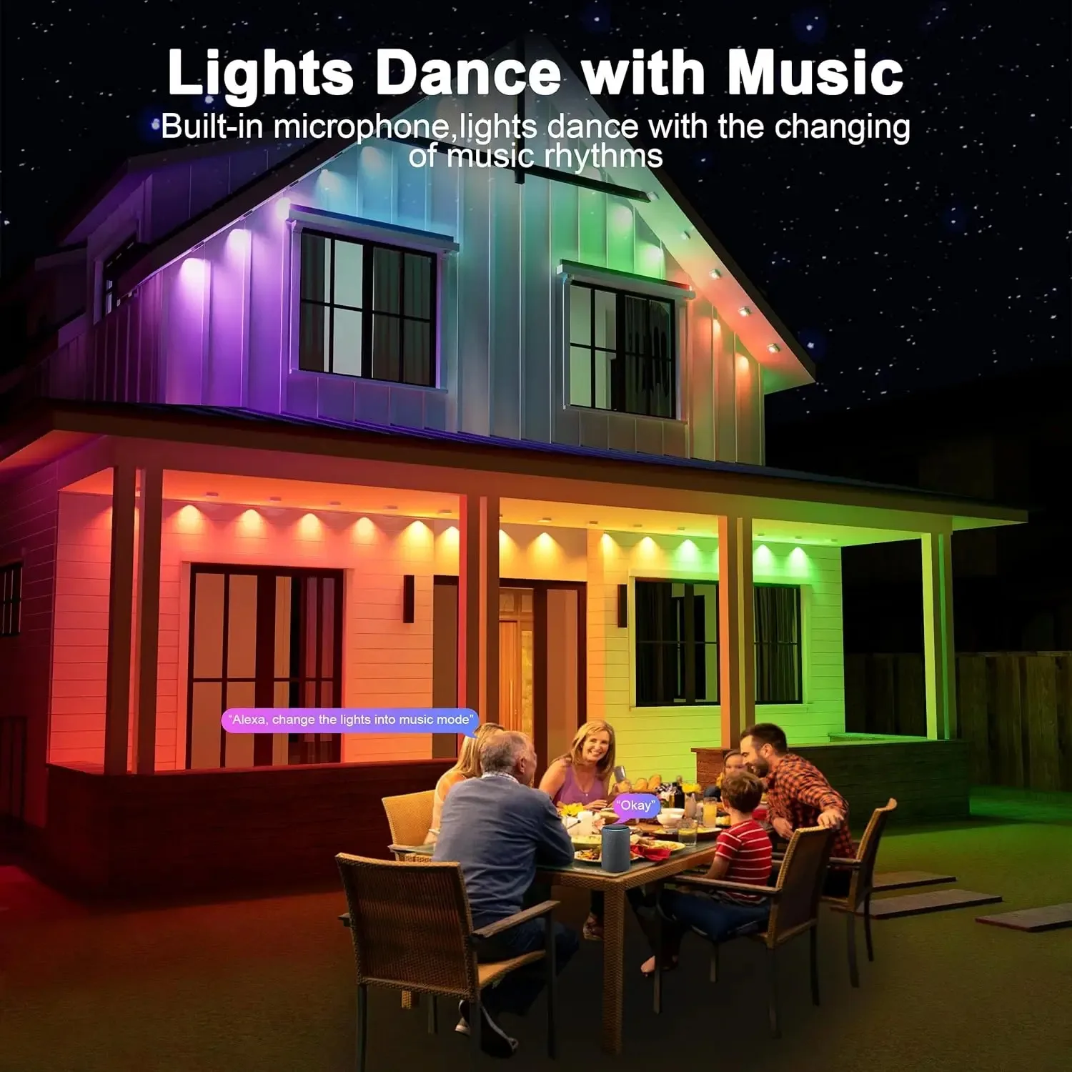 300FT 180LEDs Outdoor Eaves Light IP67 Waterproof RGB IC String Lights APP Controlled for Christmas Party Decorations
