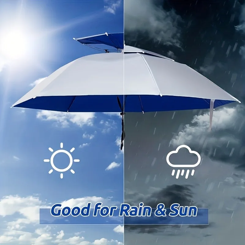 1pc Double Layers Large Umbrella Hat Adjustable Head Mounted Umbrella For Golf Sports Fishing Camping Gardening Beach Kayak