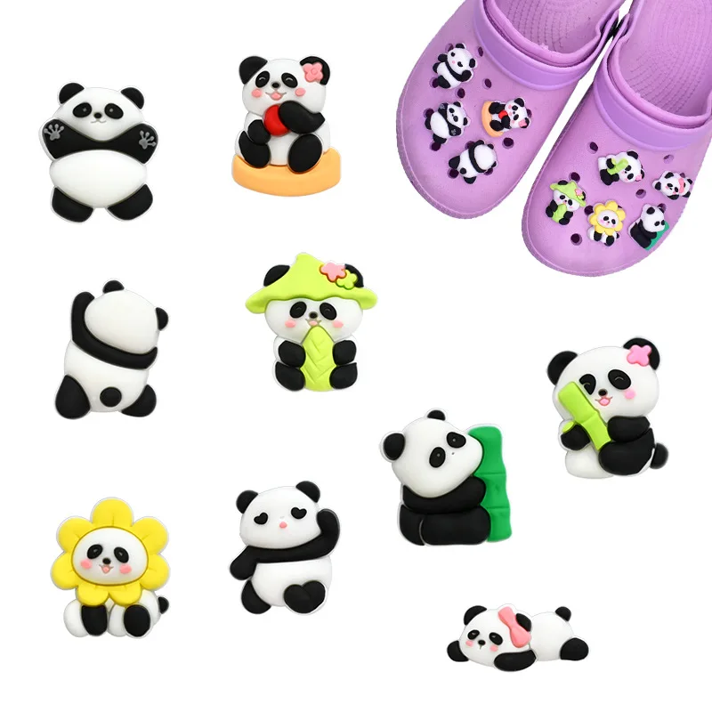 New semi-3D cartoon panda hole shoes creative PVC soft rubber shoe flower removable shoe accessories DIY accessories spot