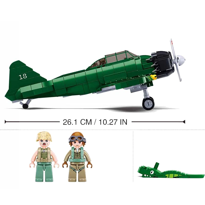 World War II Japan Mitsubishi A6M Shipborne Zero Fighter Building Blocks WW2 Battle Bomber Military Weapons Model Brick Toy Gift