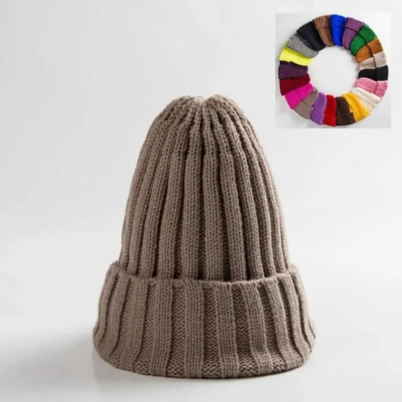 Gorro tejido de invierno para mujer, gorro acrílico Unisex, gorro elástico cálido de Hip Hop, gorro holgado suave, venta al por mayor