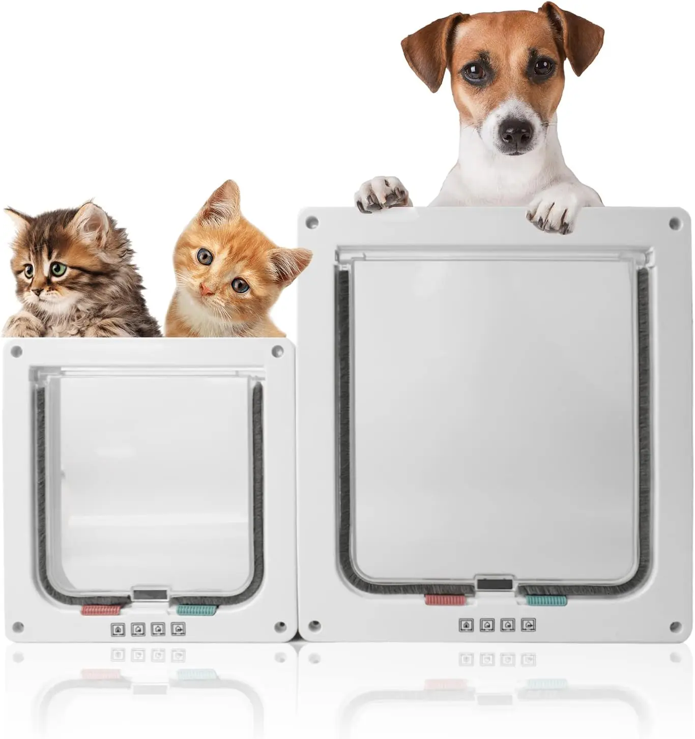 Cat Flap Door with 4 Way Lock, Safety Magnetic Pet Door Kit White, Weatherproof Cat Door for Cats & Doggy in Wall and Door