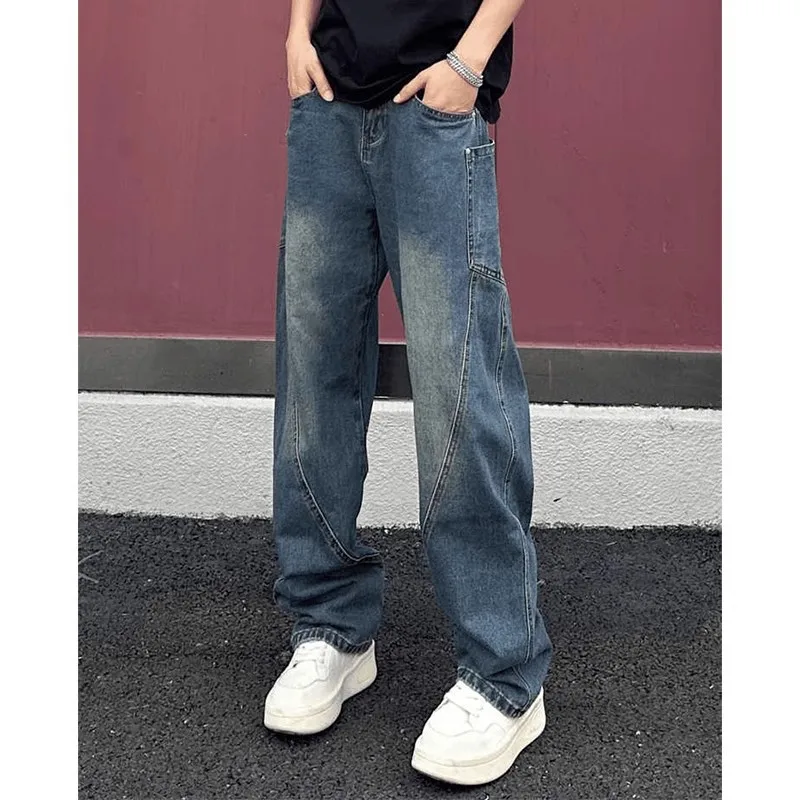 American High Scimitar Jeans Men Spring Autumn Trendy Brand Cool Street Cleanfit Straight Leg Slightly Flared Pants