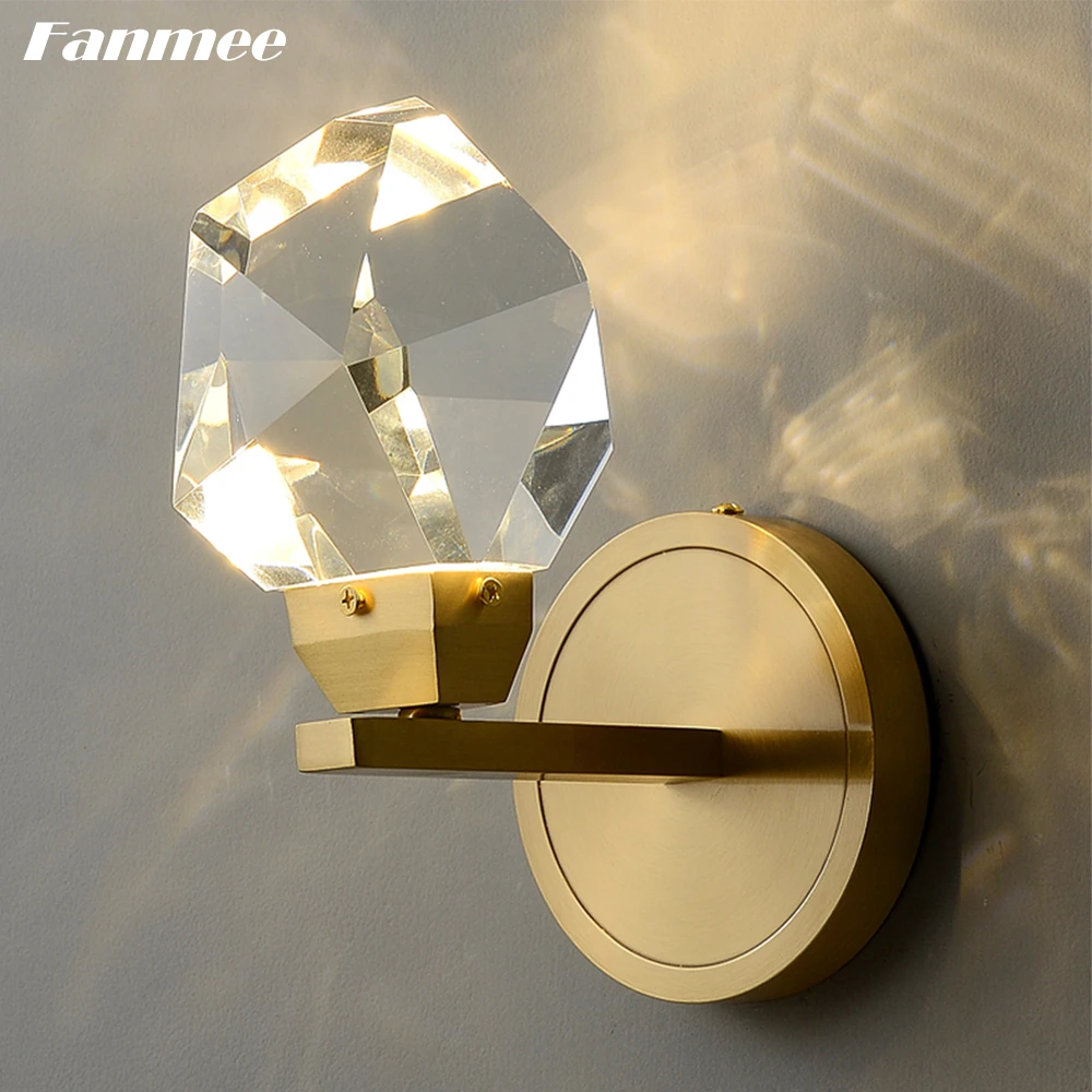 Imagem -04 - Luxo de Bronze Diamante Luz Parede Led Regulável Moderno Corte Claro Cristal Corredor Arandela Bolha Cirstal Mini Lâmpada Parede