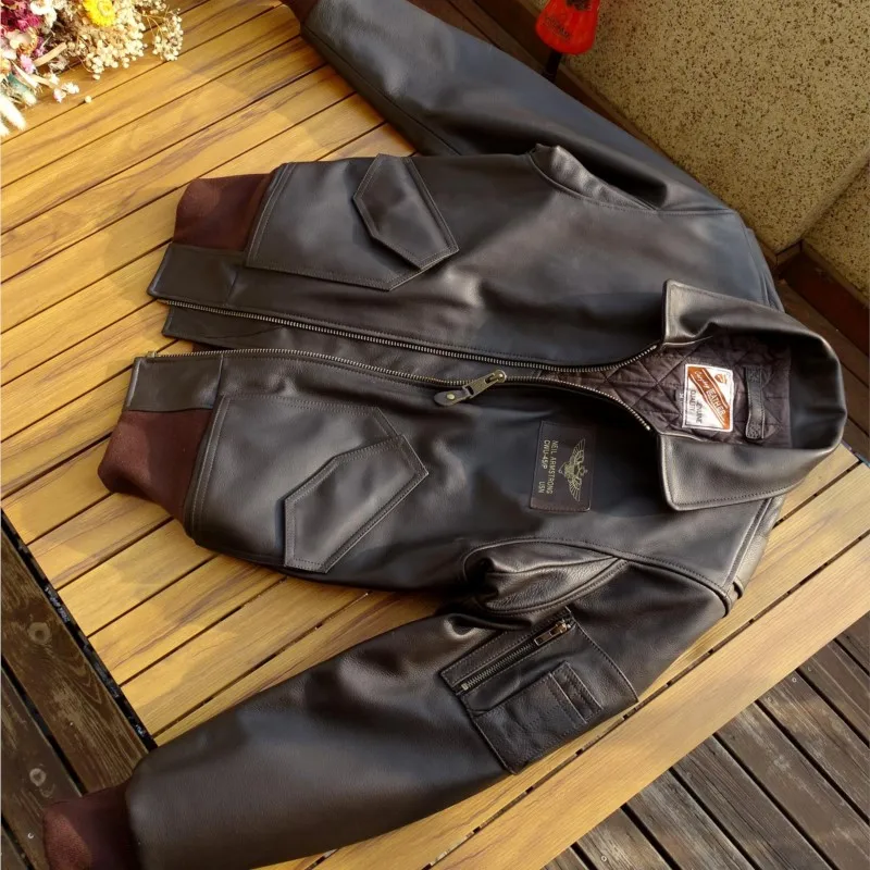 

Casual scratch-patterned uncoated cowhide with cotton leather coat