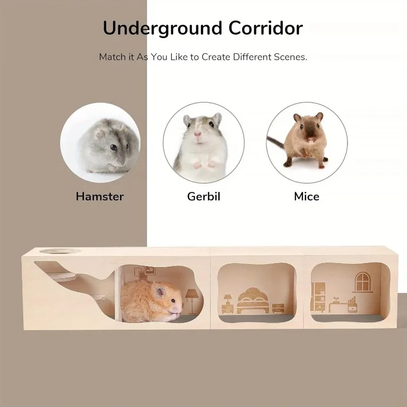 Hamster Splicing Luxury Villa 1pc Small Nest Solid Wood Hideaway House, For Hamster Squirrel, Small Animal Cage Accessories