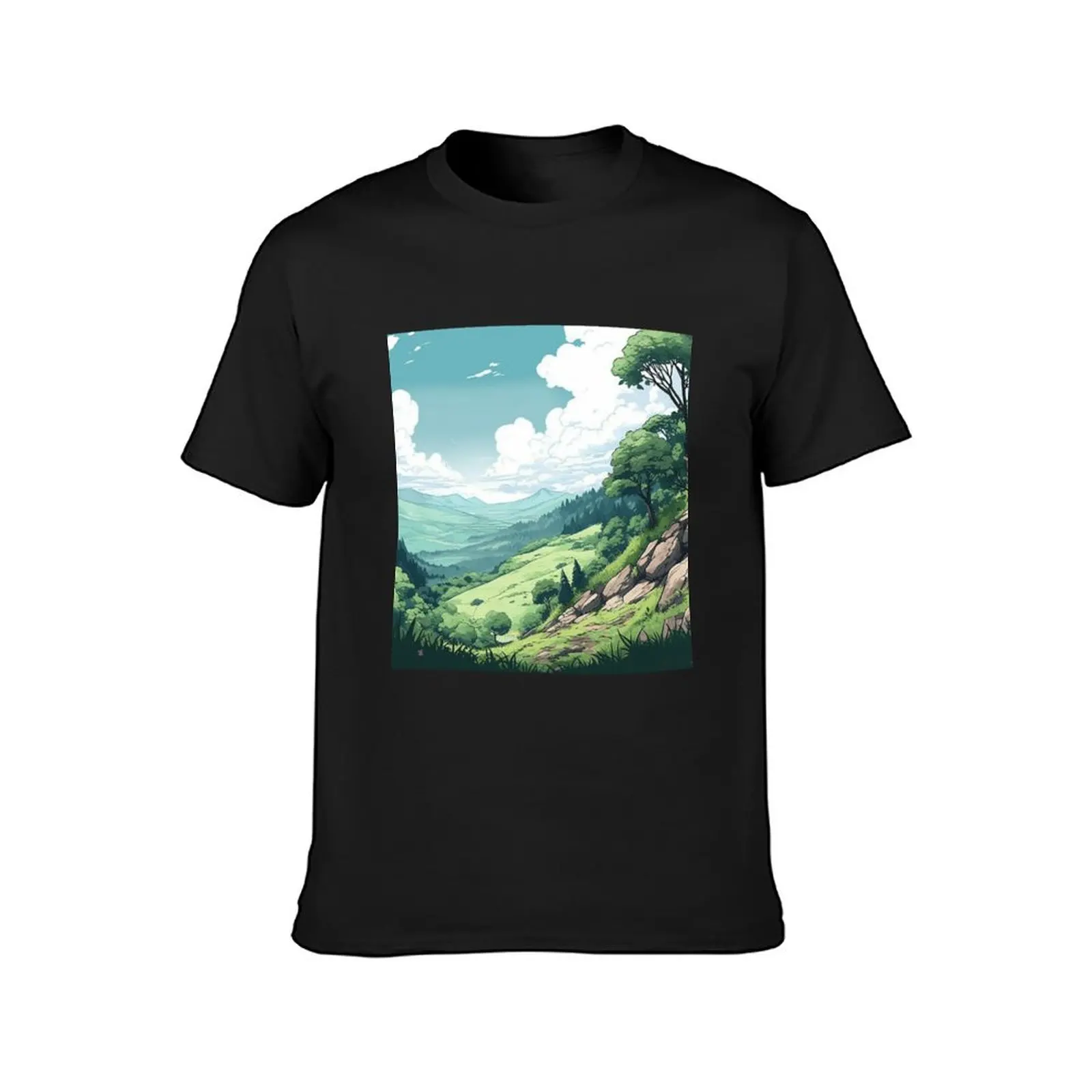 Ghibly Landscape Anime Digital art T-Shirt tees for a boy tops black t-shirts for men