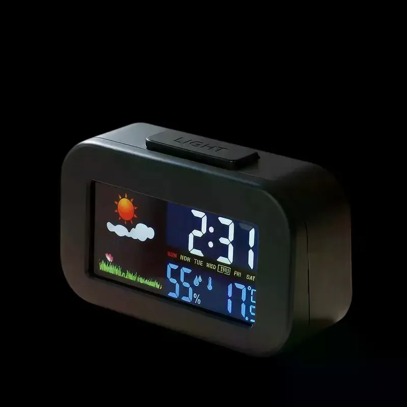 Weather Station Clock With Color Display - Temp & Humidity Monitor Backlit For Kids & Teens Perfect For Bedroom/Dorm Desk