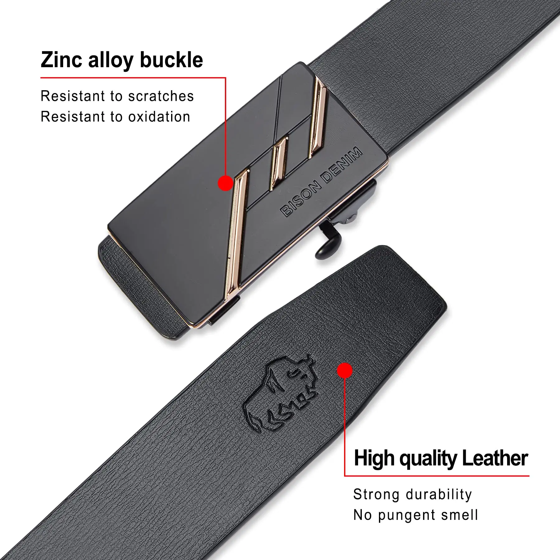 BISON DENIME Male Belts Genuine Leather Automatic Alloy Buckle Belt Classic Fashion Luxury Leather Belt for Men Business Clothes