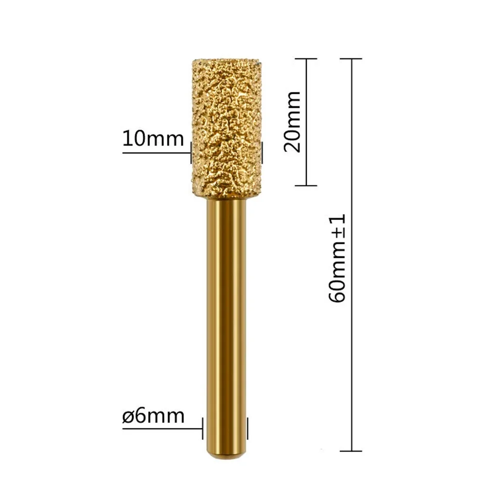 3Pcs Vacuum Brazed Diamond Burring Head Grinding Bit Cylinder Type Filing Tools For Stone Polishing Rotary Tools Accessories