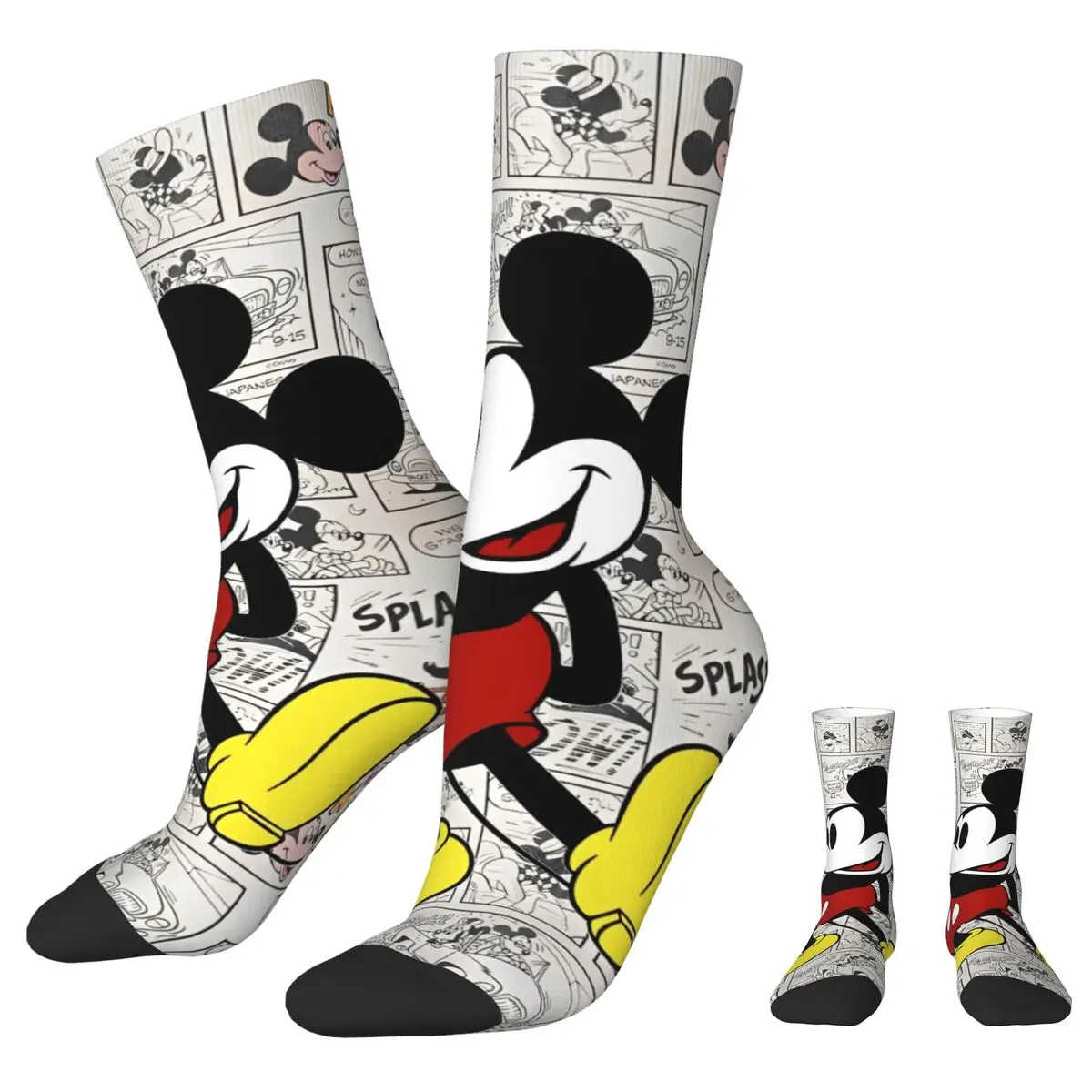 

Mickey Mouse Cartoon Cute Autumn Winter Colorful Men's Women'sSocks Newspaper Non-slip Basketball Socks