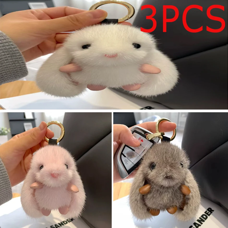 

Cute Fluffy Rabbit Keychain Ring Plush Pompon Bunny Bag Pendant For Couple Car Key Ring Jewelry Gifts