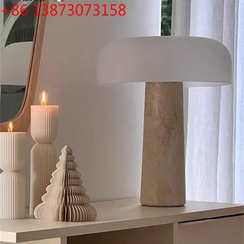 

Personality Simple Natural Travertine Living Room Designer Creative Mushroom Home Decoration Frosted Lampshade Table Lamp