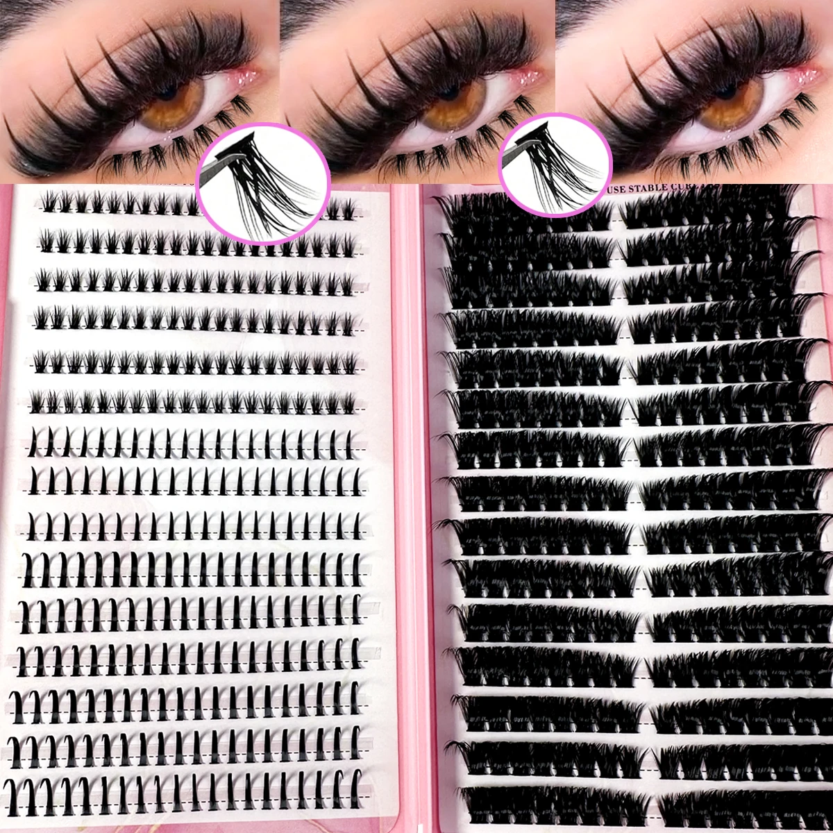 1boxes Spikes Lash Clusters Kit Volume Individual Manga Eyelashes DIY Eyelash Extension Kit with Lash Bond & Seal At Home