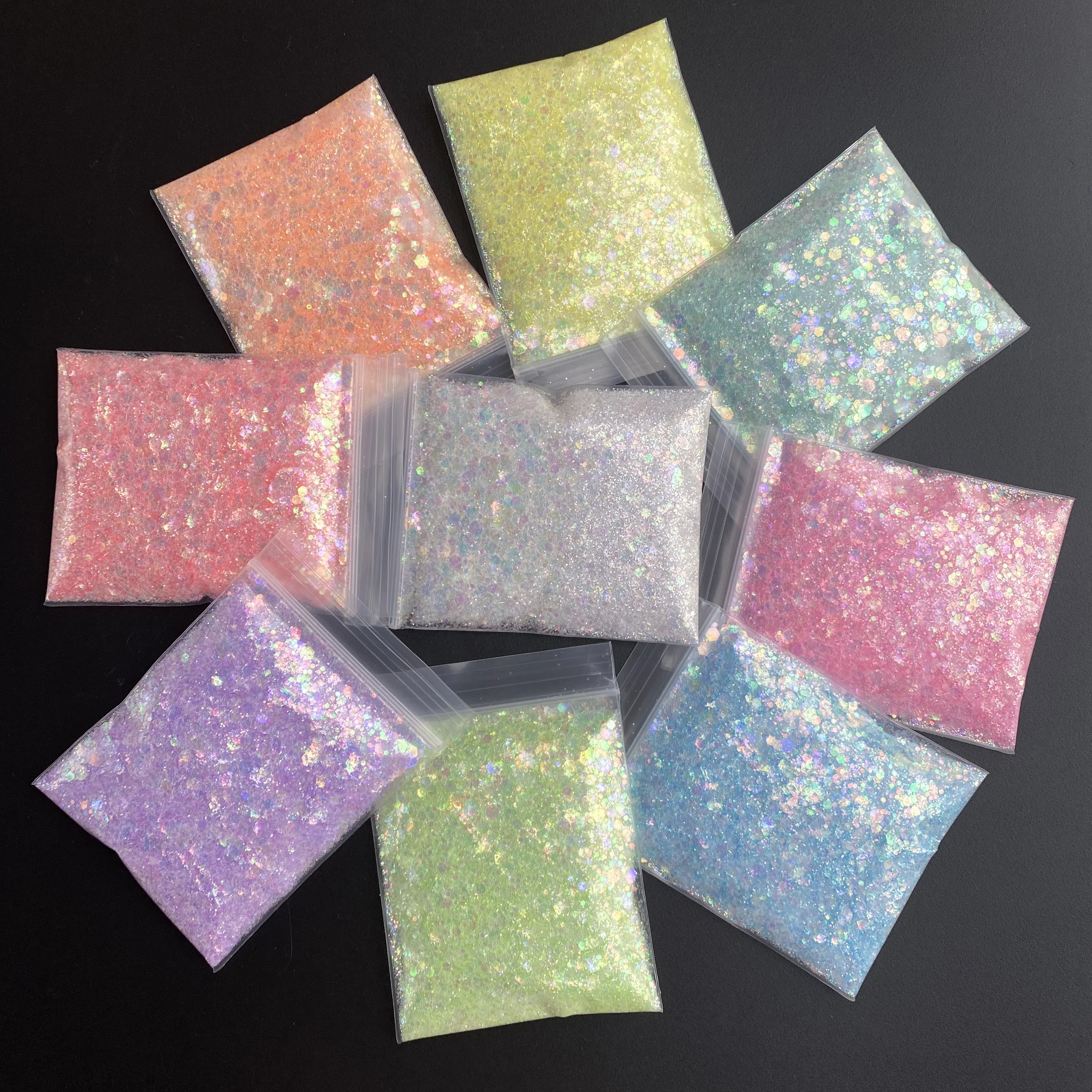 10g/Bag Colorful Chunky Nail Art Decoration Glitter Sequin Iridescent Mixed Glitter For Face Body Hair Makeup