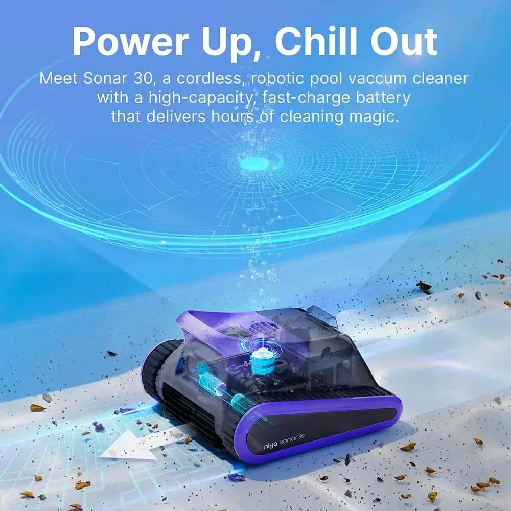 منظف حمام السباحة الآلي اللاسلكي من The Creators of Dolphin، يصل إلى 33 قدمًا في طول حمام السباحة، تسلق الجدار، السونار - Pow