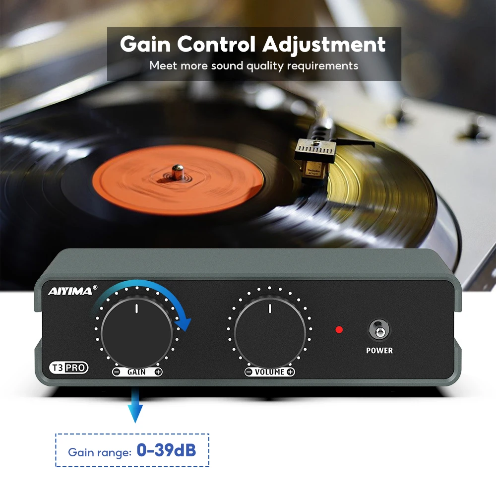 AIYIMA-preamplificador de Audio T3 Pro Mini MM/MC para tocadiscos, fonógrafo, reproductor de discos de vinilo, preamplificador estéreo, ajuste de ganancia