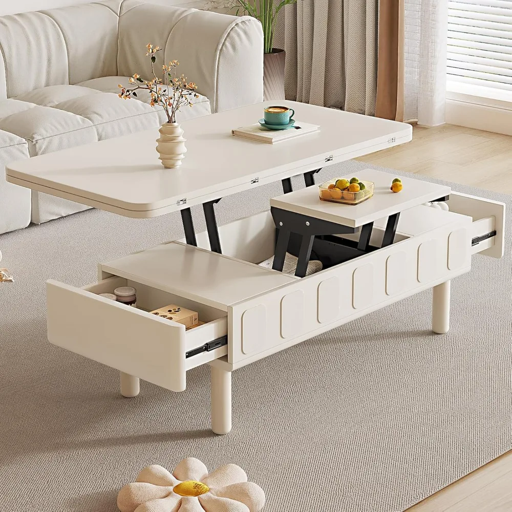 Lift Top Coffee Table, 3 in 1 Multi-Function Convertible Coffee Tables with Drawer and Hidden Compartment, Modern Center Table w