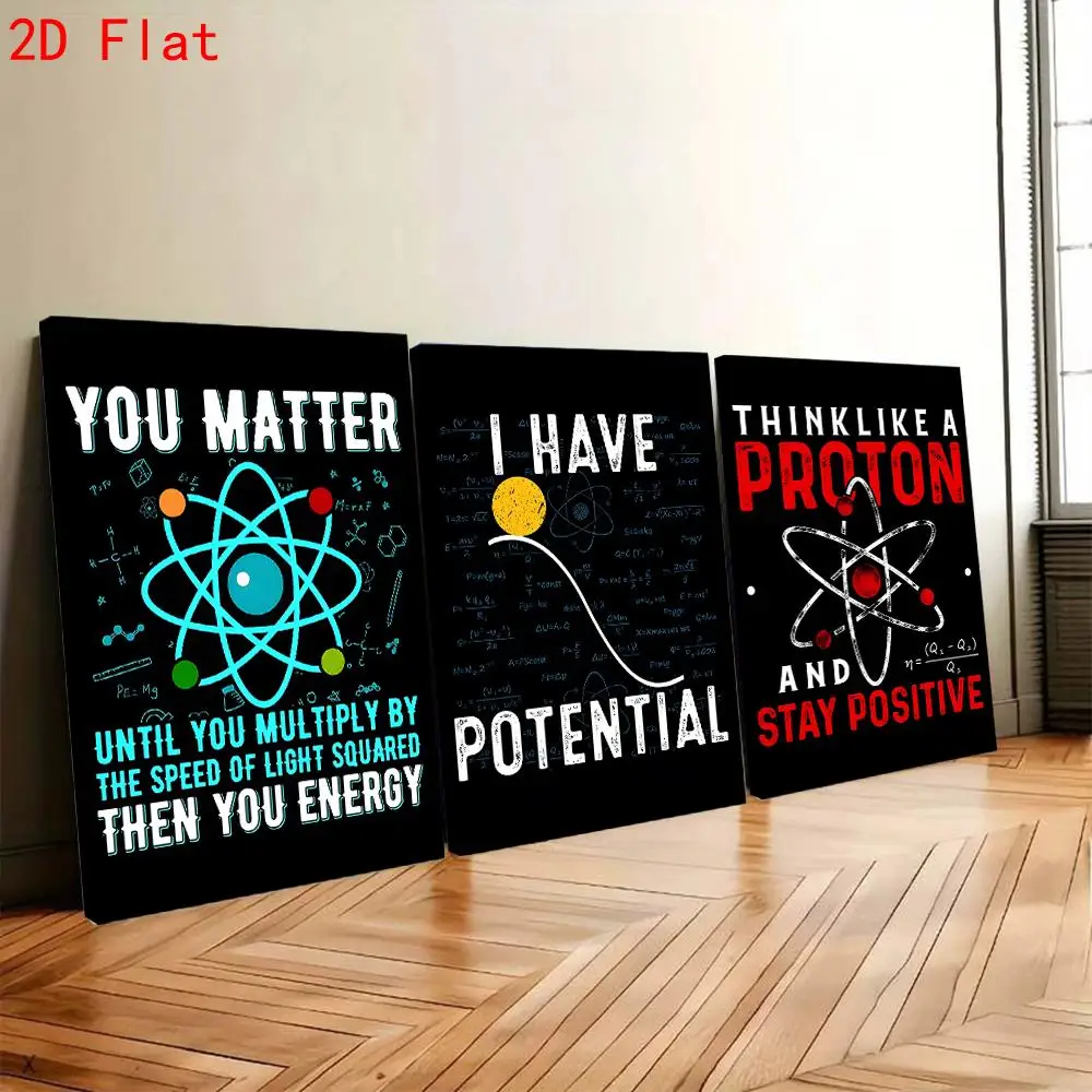 （Noframe 3PCS）-2D Flat, 3pcs Compatible for Atom Wall Art Posters Framed/Unframed - Science Classroom Chemistry Lab Decor wit