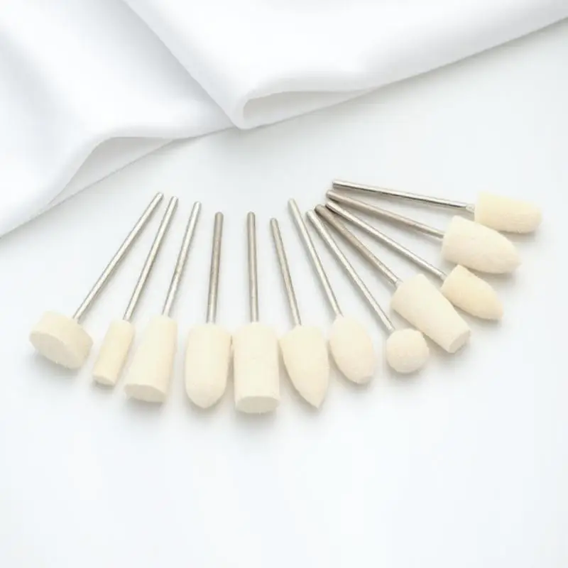 

12pcs Heads Nail Polishing Burrs Bit Buffing Tools Premium Wool Durable Manicure Burr For Nails Beige Color \N(Nail
