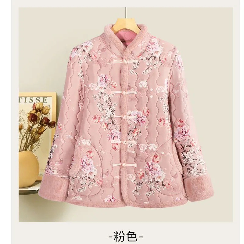 الصينية القطن وسادة مبطنة المرأة الأم معطف الرياح سترة سميكة جديدة 2025 الشتاء الإناث زائد المخملية الرجعية مشبك ملابس خارجية