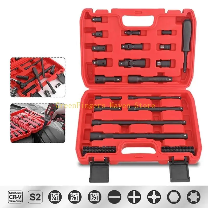 F68D 59pcs Socket Collection Completes Socket Accessories Pneumatic Socket Set for Various Screw Size in Auto Repair