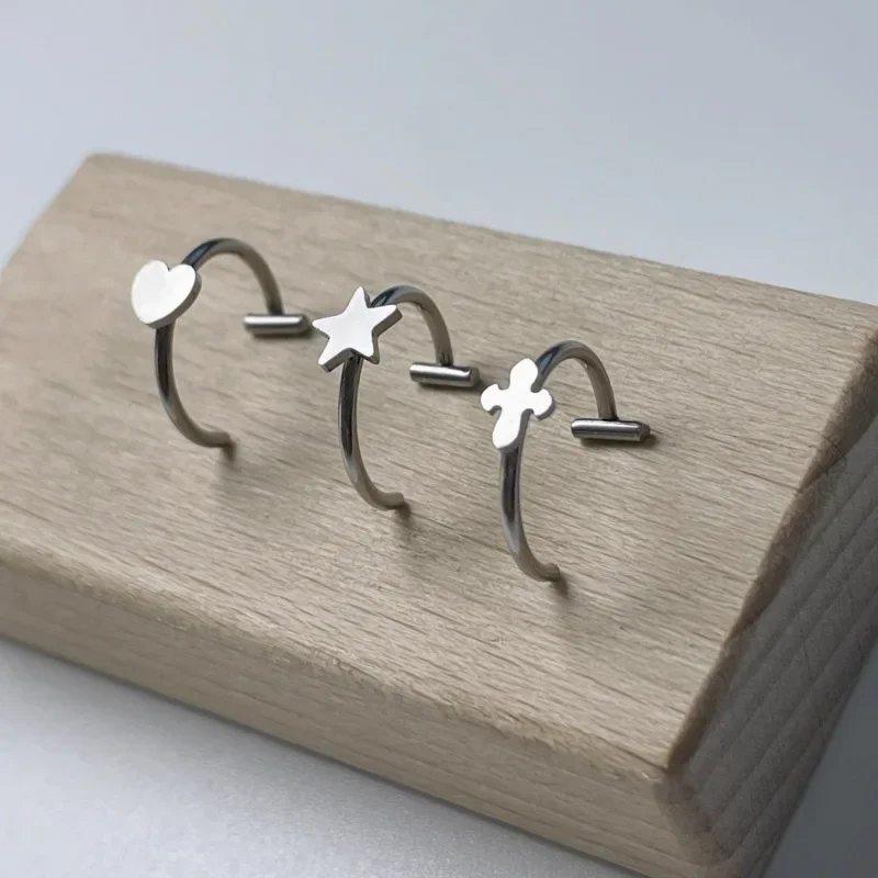 Punk T Shaped Fake  Nose Ring Stainless Steel  Lip Ring Heart Star Clip on Non Body Piercing Hoop Women Men Jewelry