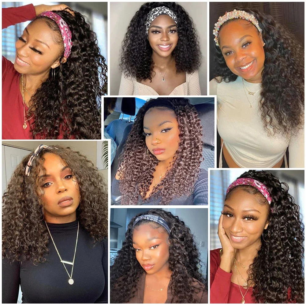 X-TRESS Water Wave Headband Wig Darker Brown Synthetic Curly Hair Wig 20 Inches Glueless Full Machine Made Wigs for Black Women