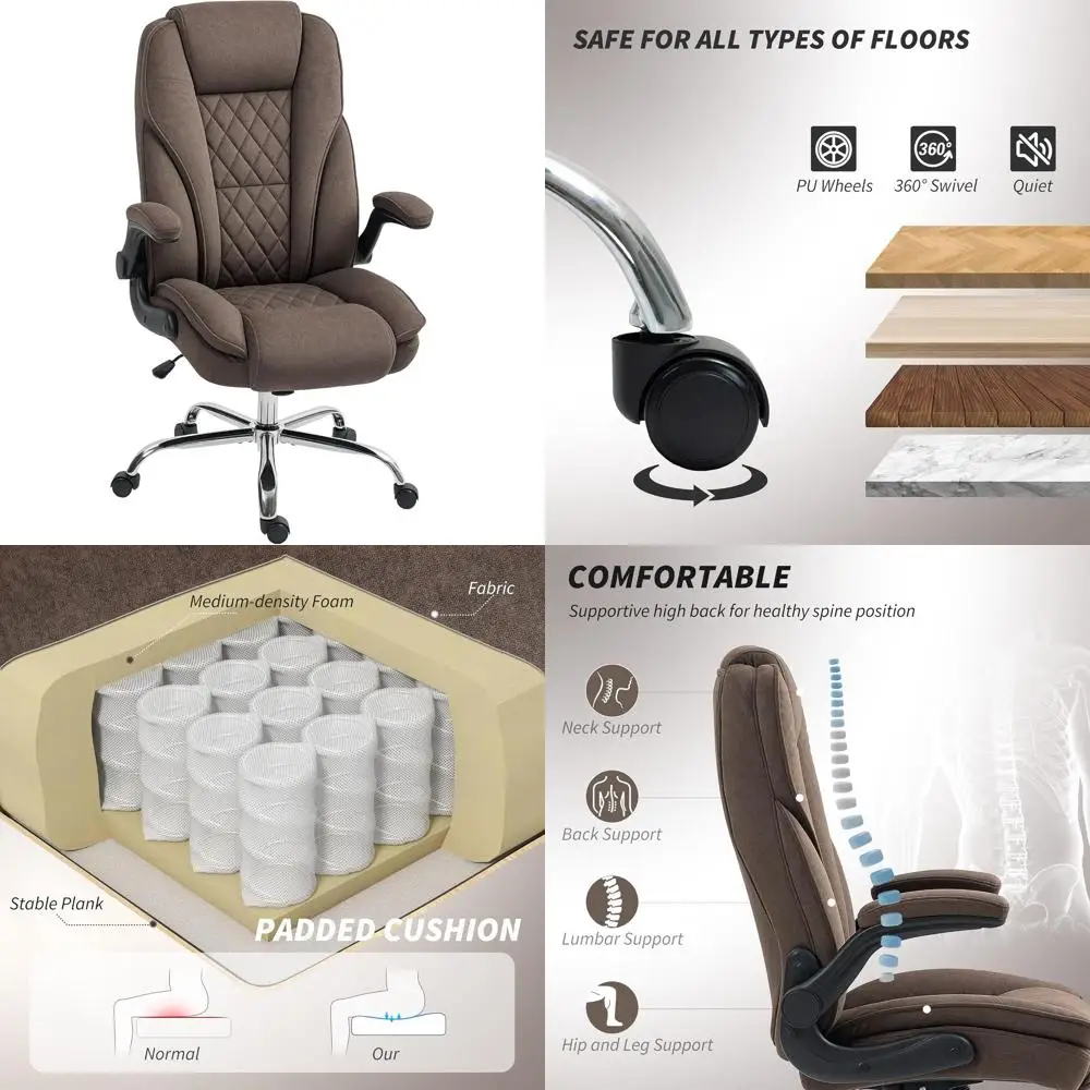 

Офисное кресло с высокой спинкой, регулируемой высотой и мягким сиденьем, подходит для дома или работы, коричневого цвета