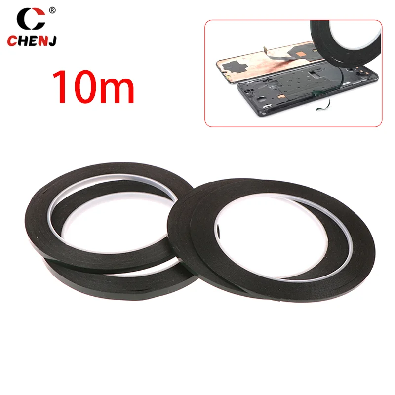 Rollo de cinta adhesiva fuerte negra para tableta LCD, marco de vidrio táctil, reparación de cubierta trasera, pegamento de doble cara para teléfono, 2-5MM, 10M