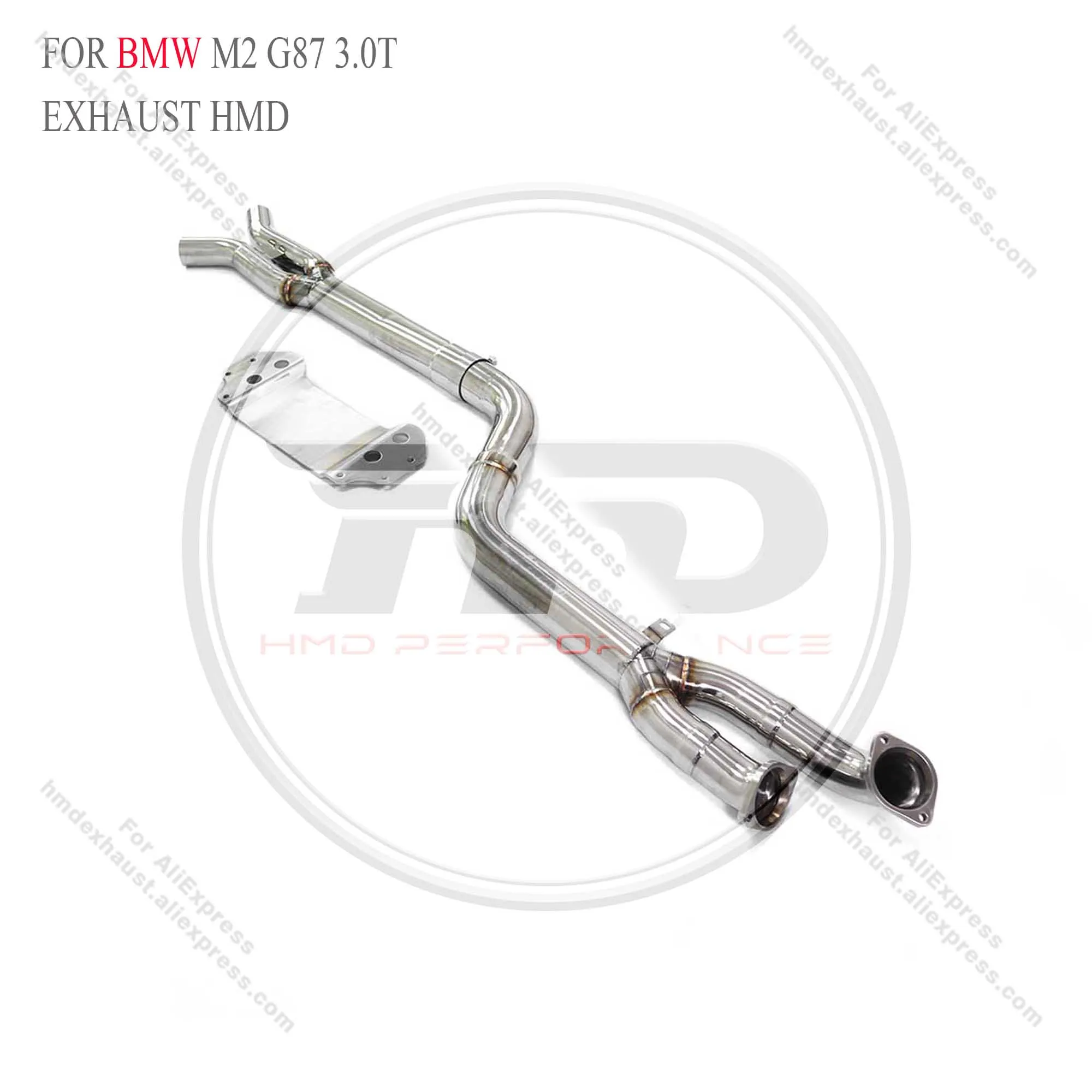 HMD tabung resonan baja tahan karat untuk BMW M2 G87 3.0T tabung tunggal dengan baffle di bagian tengah kinerja knalpot
