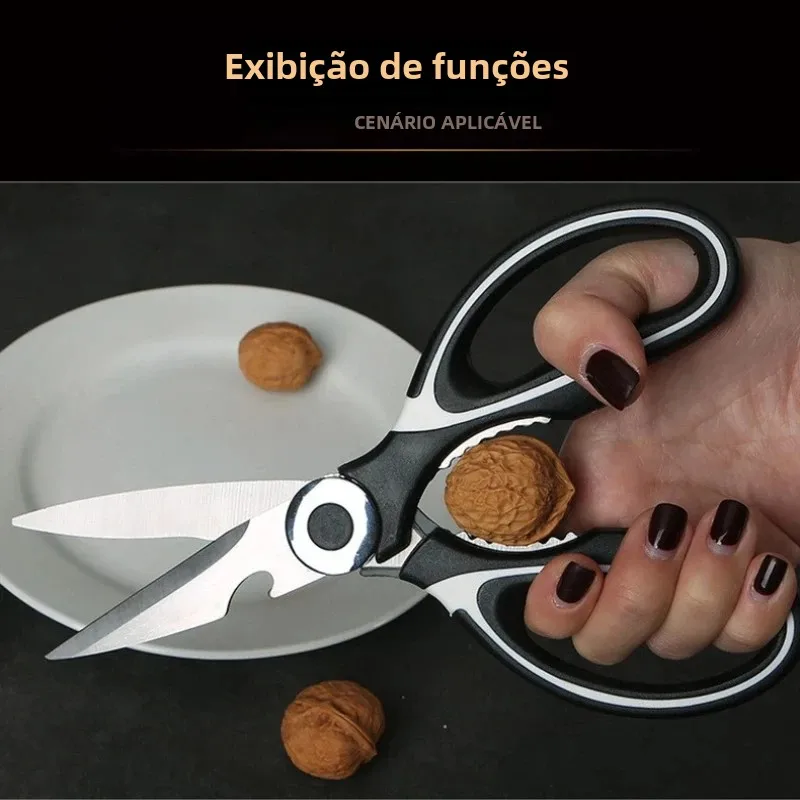Multi-Purpose Stainless Steel Kitchen Scissors, Chicken Bone Cutter with Lid, Can Open Nut Cutting Tool