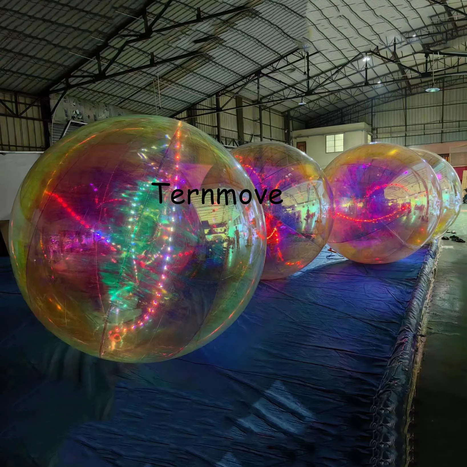 led holographic rainbow inflatable mirror ball with light Reflection Stage Festival Hangup pvc balloon hanging decoration