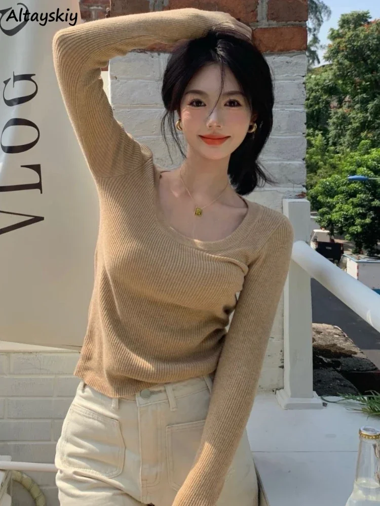 

Pullovers Women Basic Design Solid Slim Fashion Simple Sexy Elegant Daily Stylish Korean Style Autumn Charming Classic Vintage