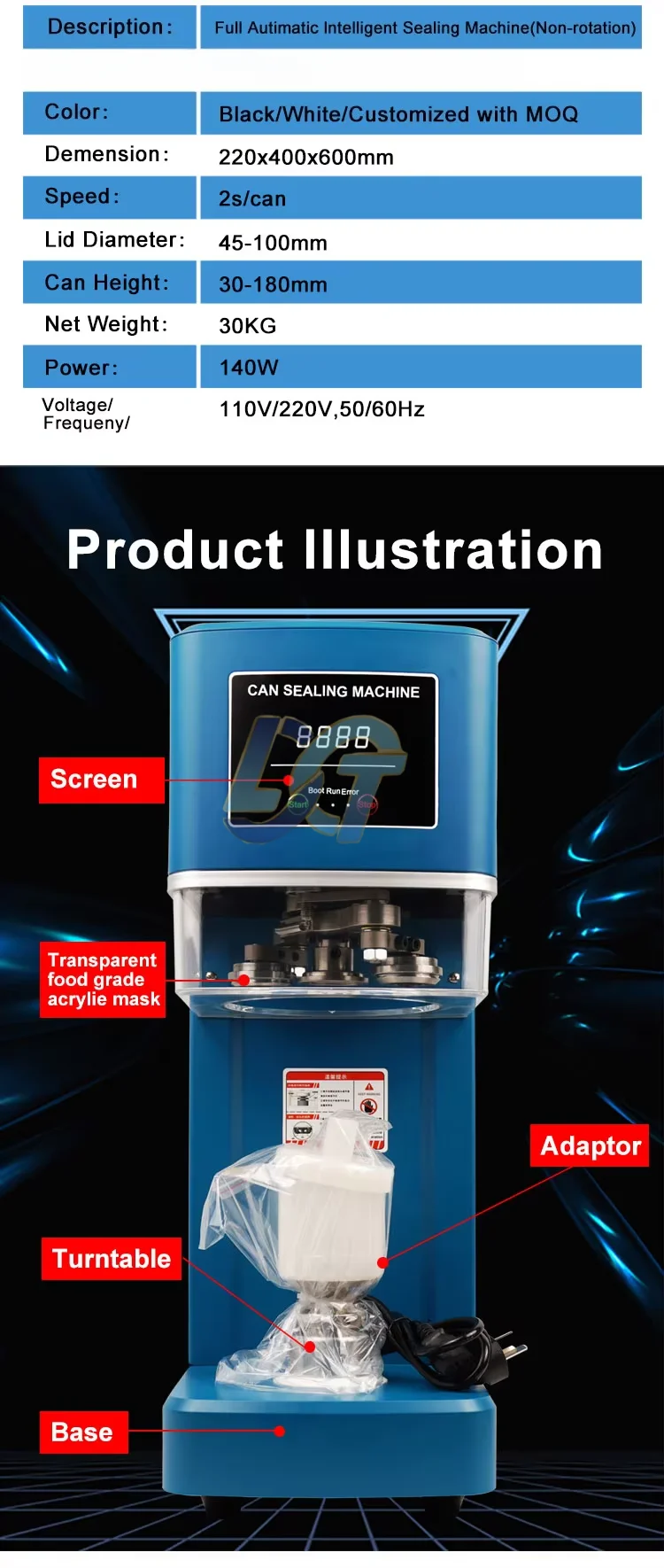 Cans Seaming Machine Full Automatic Intelligent Sealing Machine for Cans Tins Bowls PET Cups Milk Tea Beverage Shop