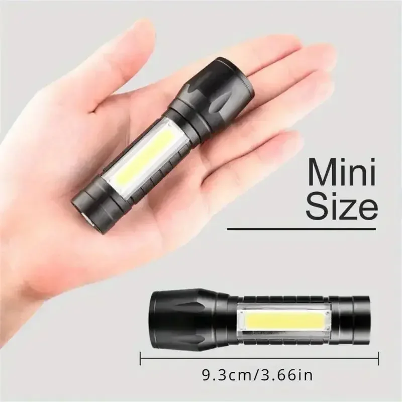 Mini Portable Flashlight COB+XPE Zoomable Small Torch USB Rechargeable Outdoor Camping Fishing Long Range Emergency Lantern