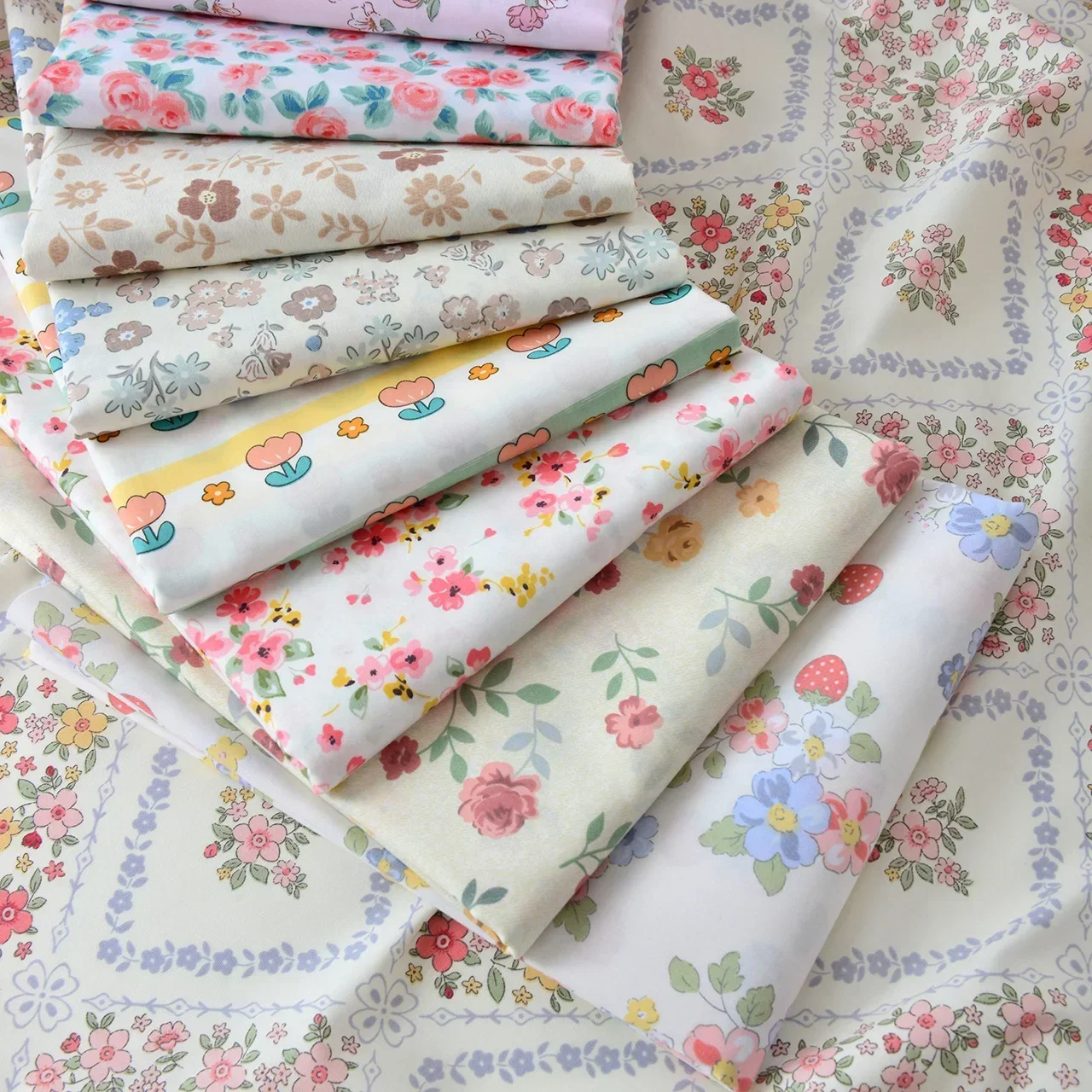 160x50cm 40s Cotton Twill Fresh Fabric with Country Style Floral Print for Handmade Clothing Home Decor Bedding Sewing Cloth