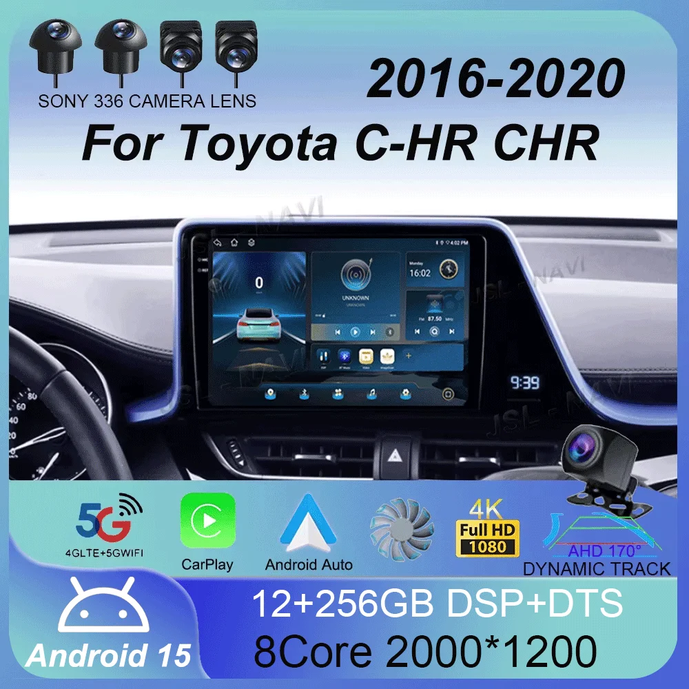 Автомобильный радиоприемник Android 15 Carplay для Toyota C-HR CHR 2016-2020, мультимедийный плеер с GPS-навигацией, автоэкран, 4G, Wi-Fi, видео без 2din