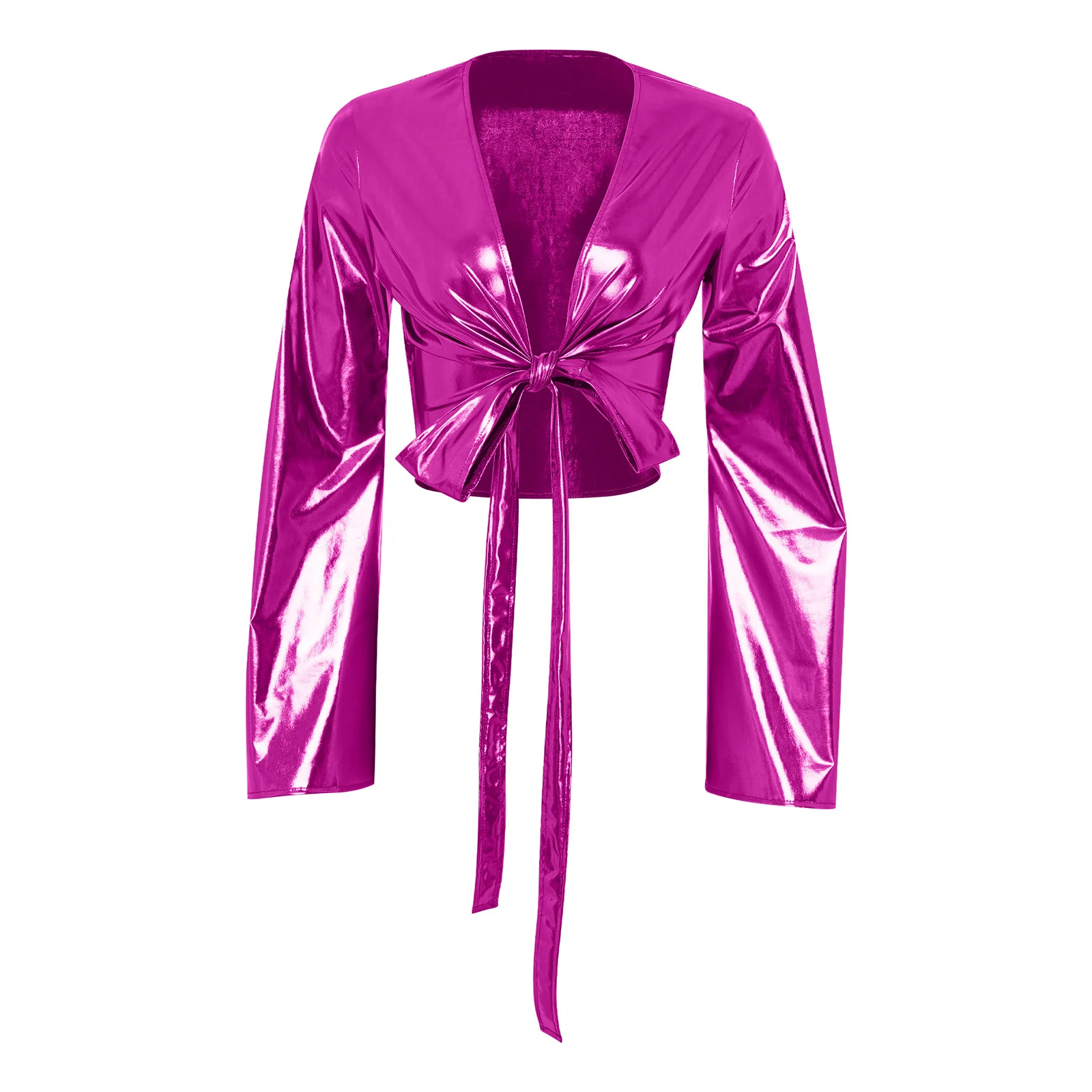 ملابس حفلات الكرنفال النسائية ملابس اليوغا والرقص ملابس علوية برباط علوي ملفوف بأكمام طويلة متوهجة غطاء علوي قصير #4