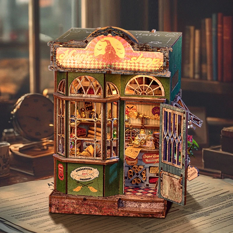 

DIY книжный уголок, комплект, деревянный миниатюрный кукольный домик, 3D модель-головоломка, здание, книжная полка, вставка в стиле ретро, декор для книг, игрушки для подарков