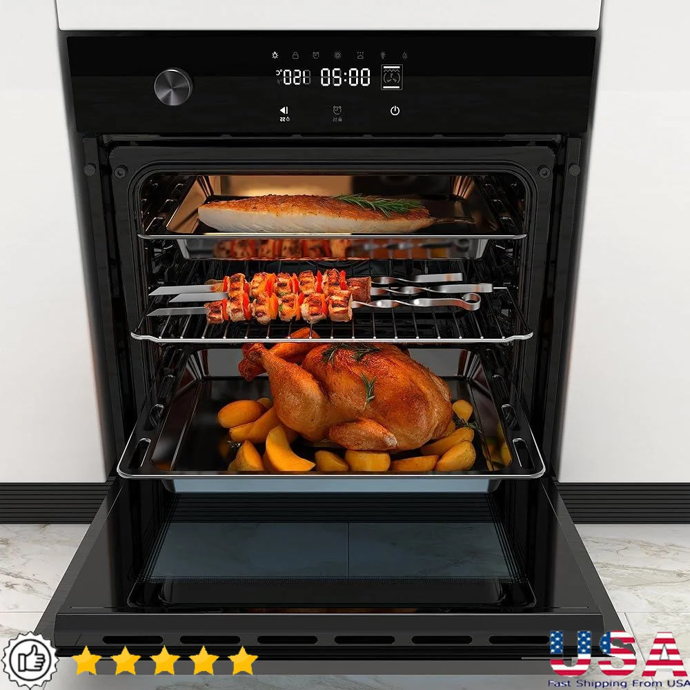 

24-дюймовая электрическая конвекционная настенная духовка мощностью 3000 Вт с сенсорным экраном, 8 функций приготовления пищи, легкая очистка, съемная стеклянная дверь