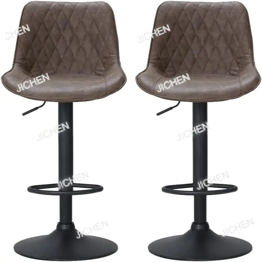 

Stool Set of 2 Kitchen Counter Barstools Dining Chair Leather Brown in 60-80cm Seat Height Floor for Home Bar Dining Room Cafe O