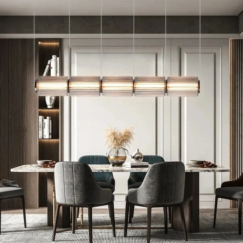 Italian Smoke Gray Glass Column Led Pendant Lights For Dining Living Room Kitchen Table Stairscase Vertical Chandelier