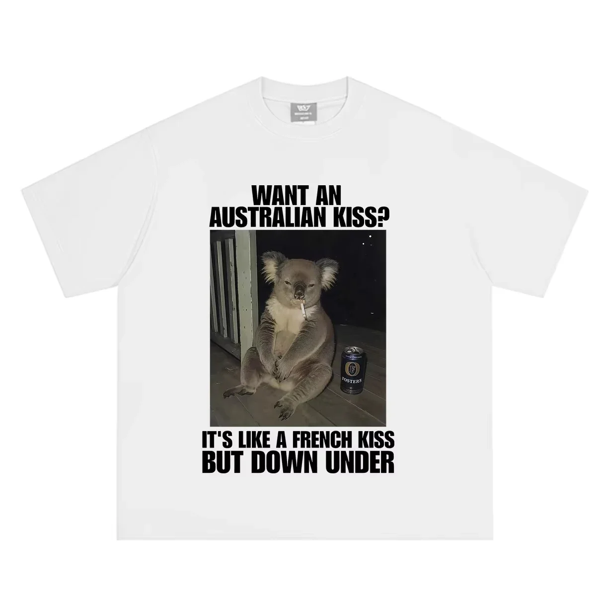 Want An Australian Kiss Funny Koala Meme T-shirt Women Vintage Fashion T-shirt Short-sleeved Loose Casual -shirts