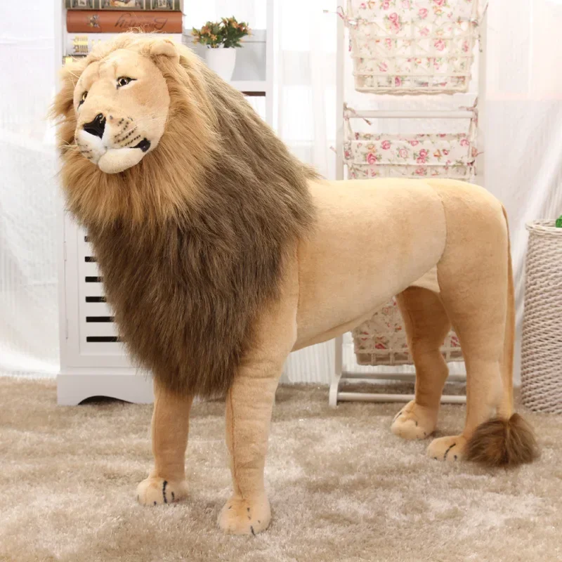 León de pie fresco para niños, 110x85cm de peluche de juguete, modelo animado, animal de peluche, león africano, montar, decoración del hogar, regalo